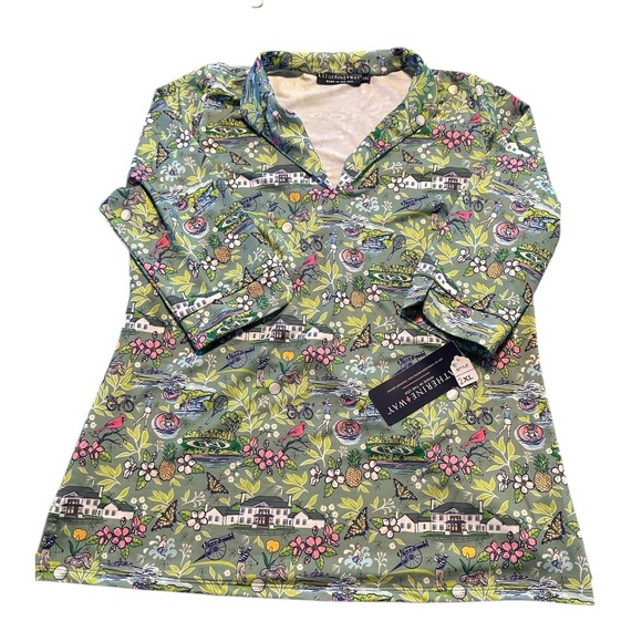 Katherine Way 2X UPF 50+ Botanical Print Sun Golf  Shirt Made USA NWT Stretchy - Picture 9 of 15